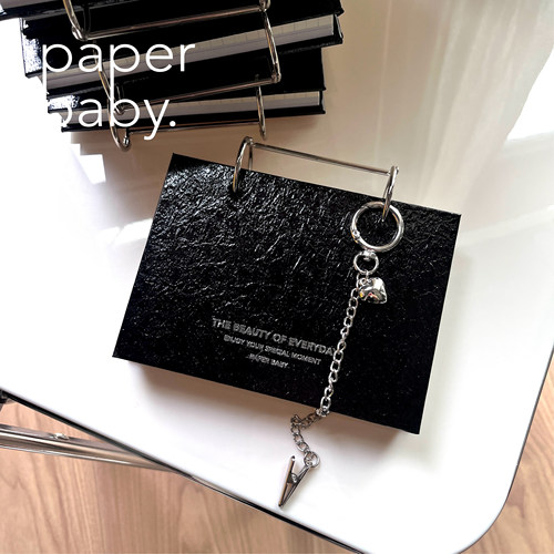 paperbaby 现货～黑色抓纹A6两孔活页手帐本