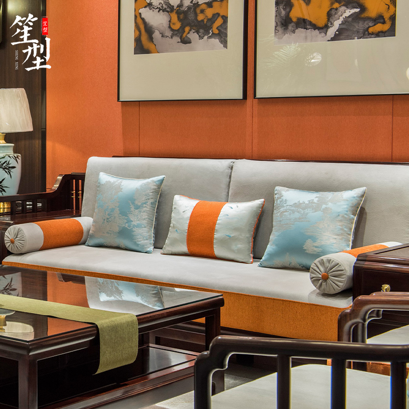 现代中式软体沙发坐垫带靠背新中式红木沙发座垫套厚硬海绵垫定制