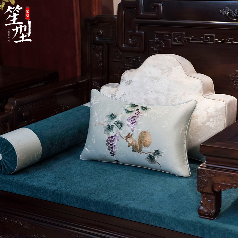 中式红木沙发坐垫中国风刺绣腰枕靠包云宝枕古典罗汉床座垫可定制