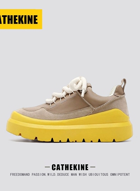 美国CAT.HELINE厚底潮牌男鞋秋冬季皮面运动鞋男士增高休闲老爹鞋