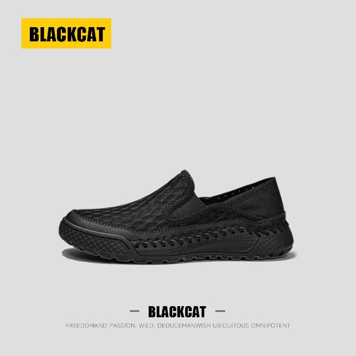 美国BLACKCAT鞋子男款夏季男士网面透气乐福豆豆鞋轻奢一脚蹬网鞋