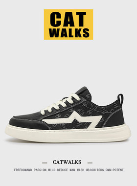 【潮酷有型】休闲板鞋男春季新款黑色拼色厚底鞋时尚百搭潮鞋