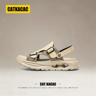 美国BLACKCAT男士高端夏季凉鞋2026新款轻奢防滑老钱风软底沙滩鞋