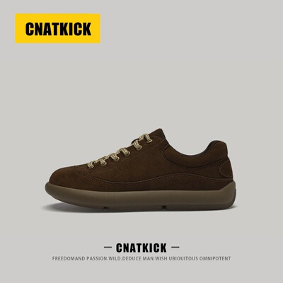 美国CNATKICK男鞋2026新款复古真皮百搭休闲德训板鞋子男士阿甘鞋