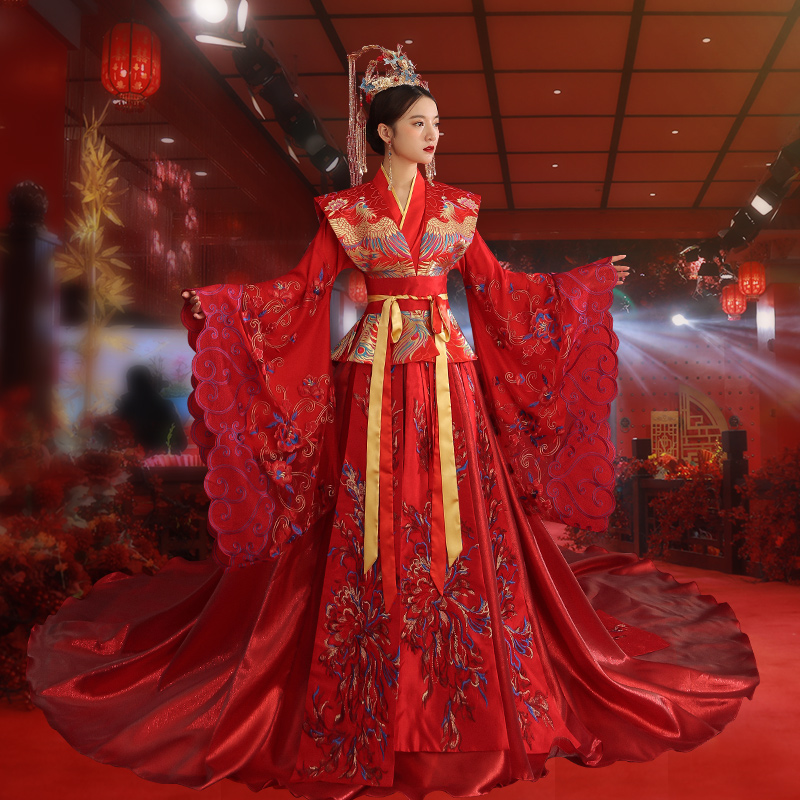 汉服中式婚纱礼服女2021新款结婚红色嫁衣凤冠霞帔