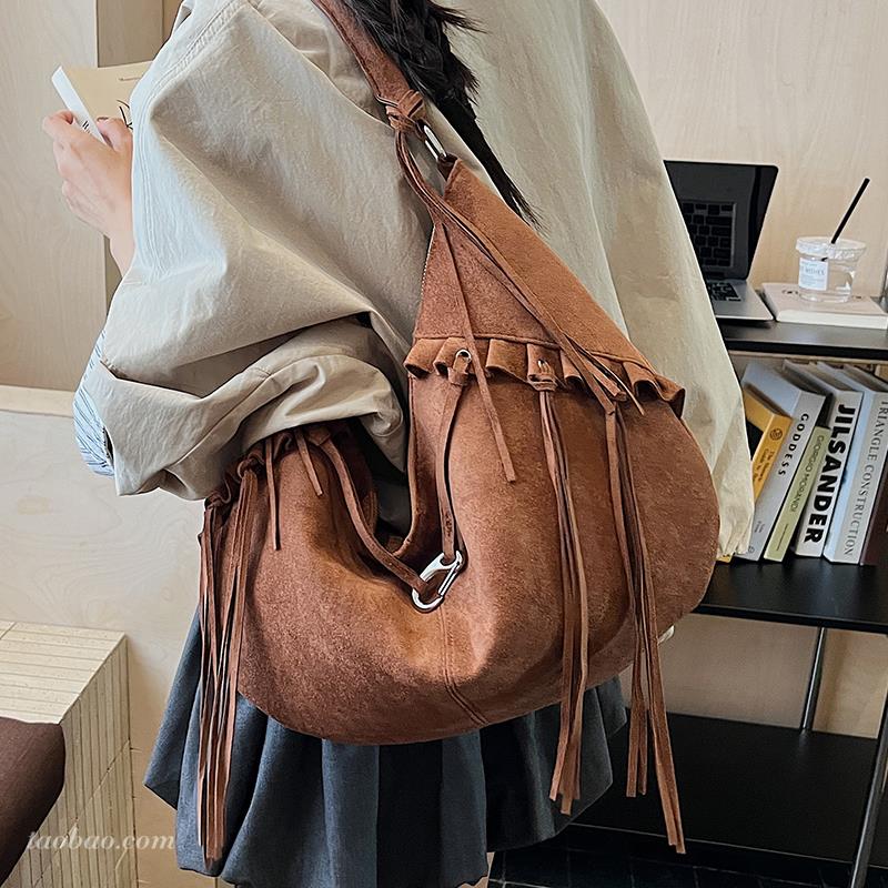 包包女2025新款复古麂皮绒秋季通勤单肩腋下包外出上班手提托特包