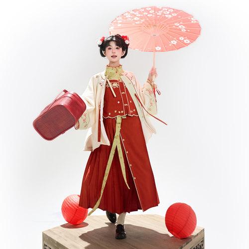 花朝记明宋混搭红色日常风汉服