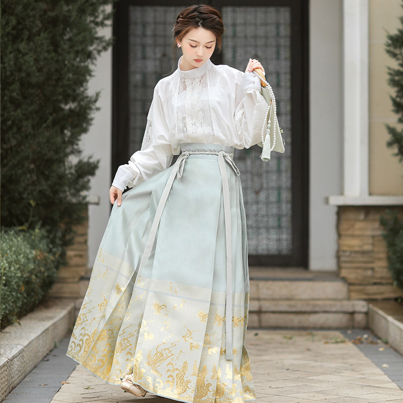 花朝记｜花花优选｜精卫填海｜汉服｜织金织银马面裙圆领衫汉元素
