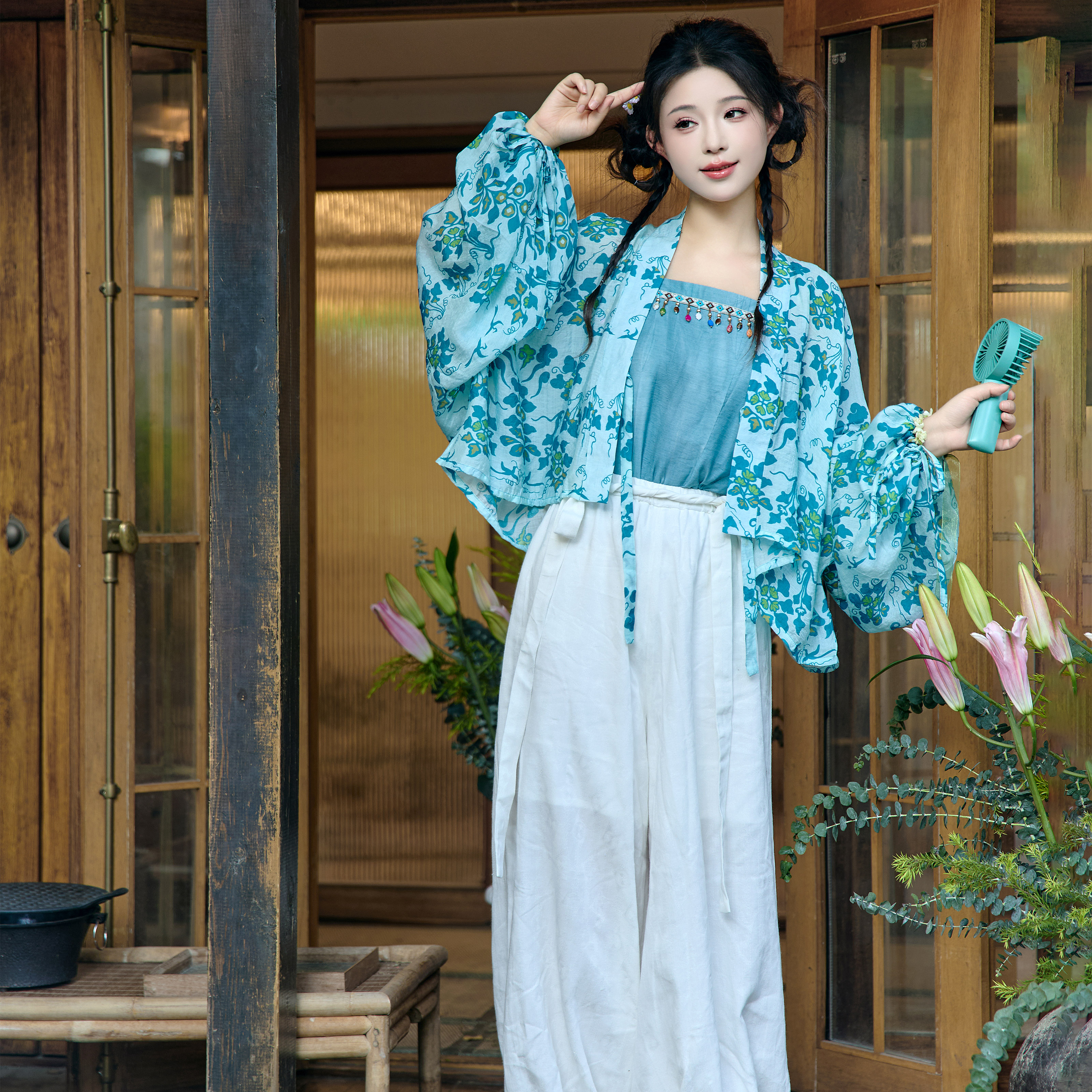 唐披衫灯笼裤休闲风日常简约汉服