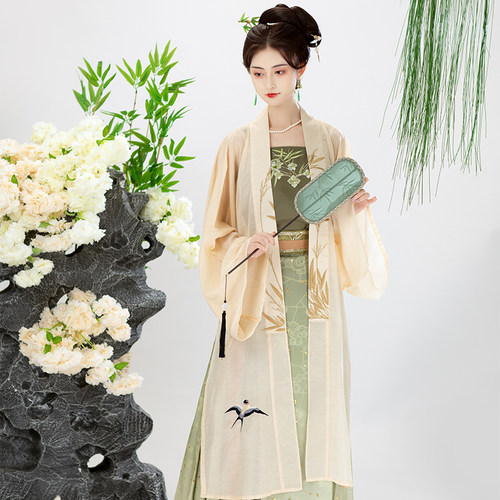 绣花提花烫金竹叶纹宋制百迭裙