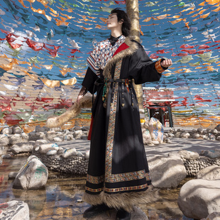 花朝记｜桑吉｜民族风长袍圆领袍｜唐半臂竖领衫 素旅拍 ｜秋冬汉元