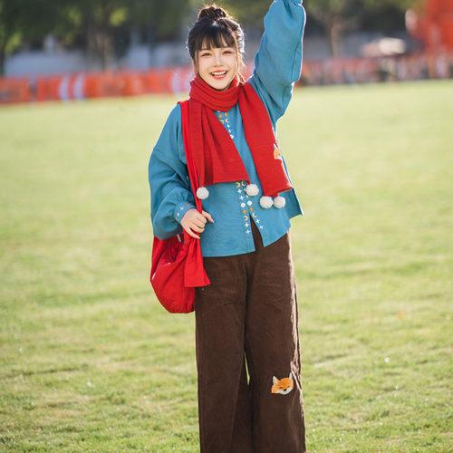 明制汉服日常刺绣混搭时装裤子