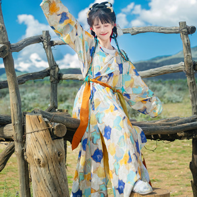 唐制汉服圆领袍晕染撞色宽松日常