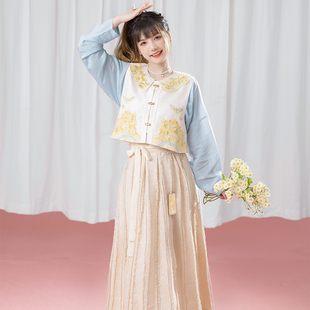 花朝记｜向日葵｜国风汉服元 素春秋｜绣花娃娃领｜明制比甲圆领衫