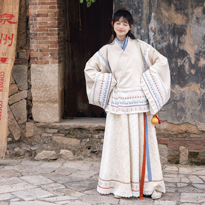 晋制绣花晋襦交窬裙春秋传统汉服