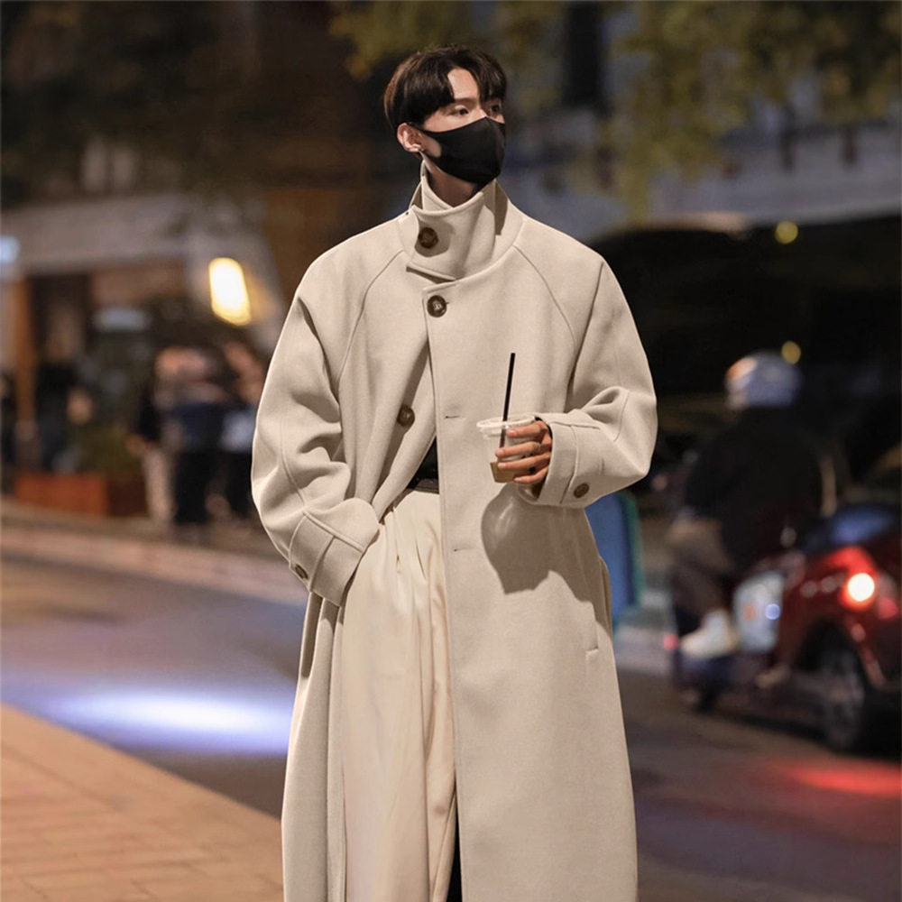 韩版过膝毛呢大衣男冬季中长款英伦风呢子外套美拉德加厚保暖风衣