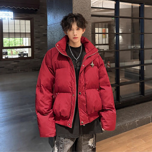 满天星红色羽绒棉服男冬季加厚保暖面包服美式高街设计感痞帅外套