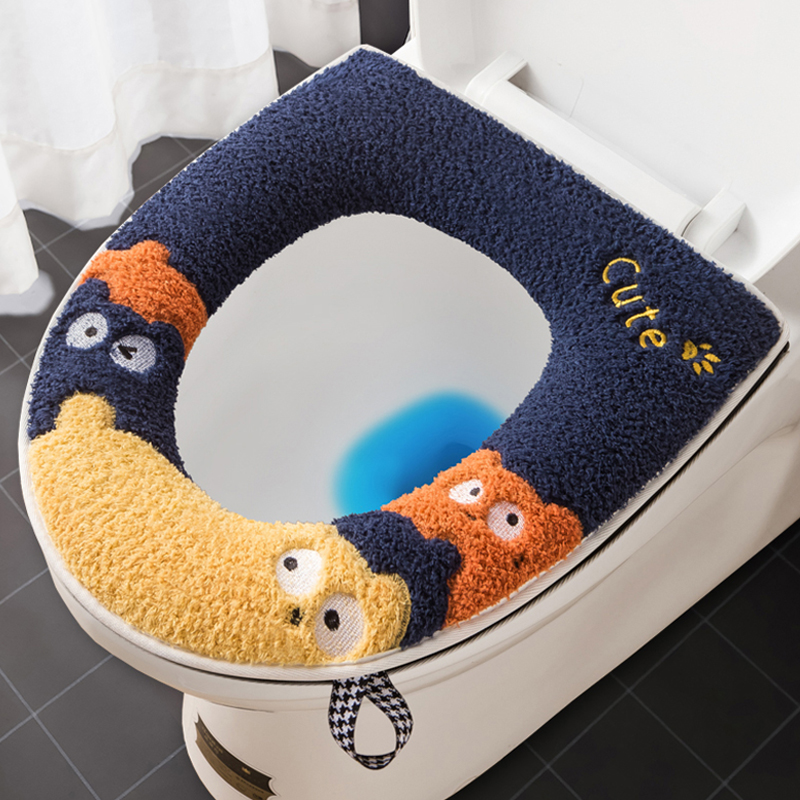 卡通可爱马桶垫坐垫子家用防水四季通用毛绒拉链款厕所坐便套垫圈