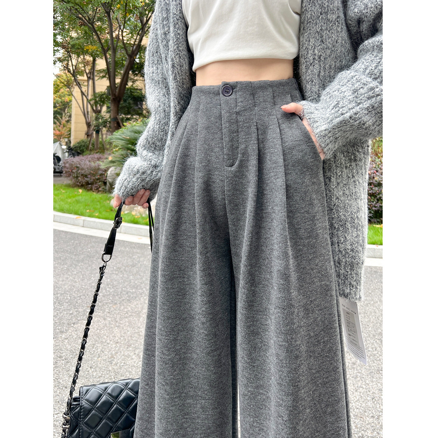 灰色毛呢西装裤女秋冬新款高腰显瘦宽松垂感加绒老钱风直筒阔腿裤,女装/女士精品,休闲裤,淘宝优惠券,粉丝福利购,淘宝优惠卷