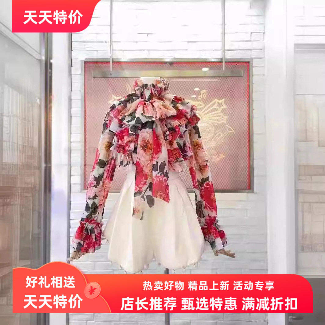 十三行2024夏季新款欧美性感透视上衣长袖宫廷雪纺衫厂家一件代发