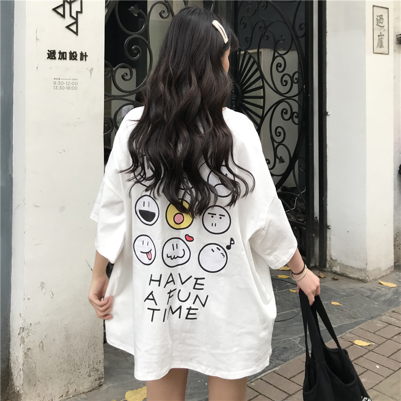 大版2021夏季新款韓版卡通笑臉背後印花原宿bf日系港風短袖T恤女在類目 女裝/女士精品, 大碼女裝中 - 來自Buy2taobao.com提供專業的淘寶代購服務