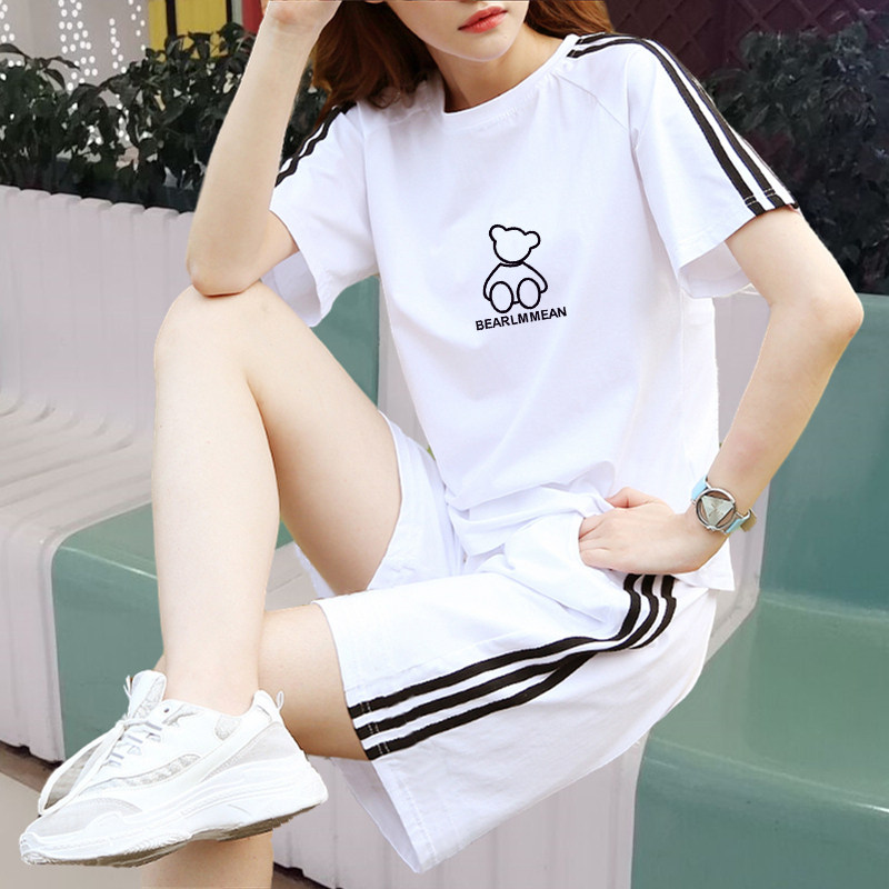 纯棉休闲运动套装女夏韩版大码宽松短袖薄款外穿健身跑步服两件套