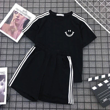 纯棉休闲套装女2025年夏季新款短袖T恤+短裤潮牌时尚运动服两件套