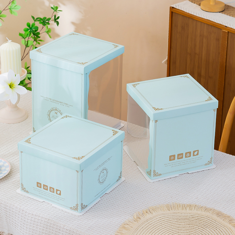 6六8八10十12寸半透明生日蛋糕盒子包装盒手提双层加高方形盒定制