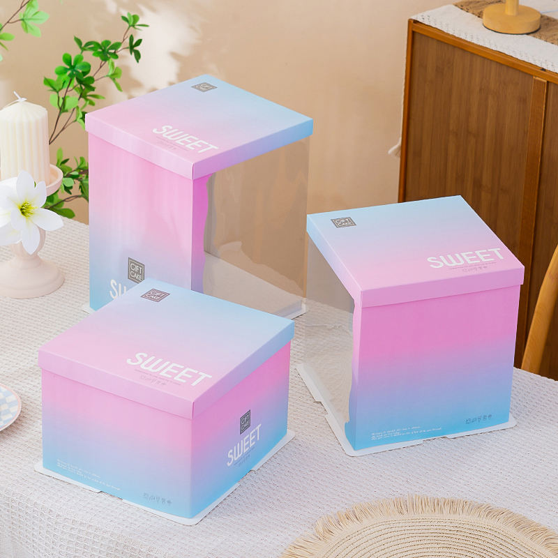 网红半透明生日蛋糕盒子手提大6六8八10十12寸双层加高包装盒定制