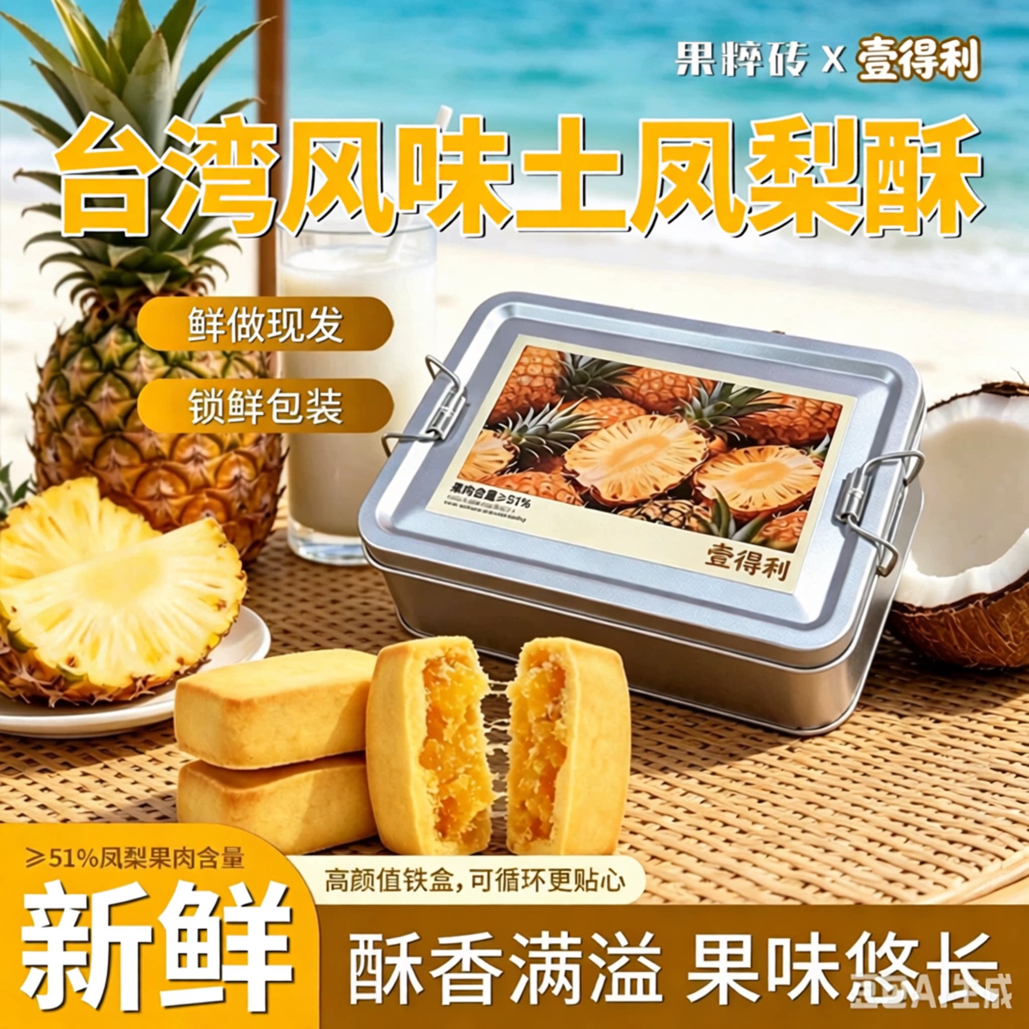 金钻凤梨酥台湾风味特产铁盒装传统糕点心早餐食品休闲解馋小零食