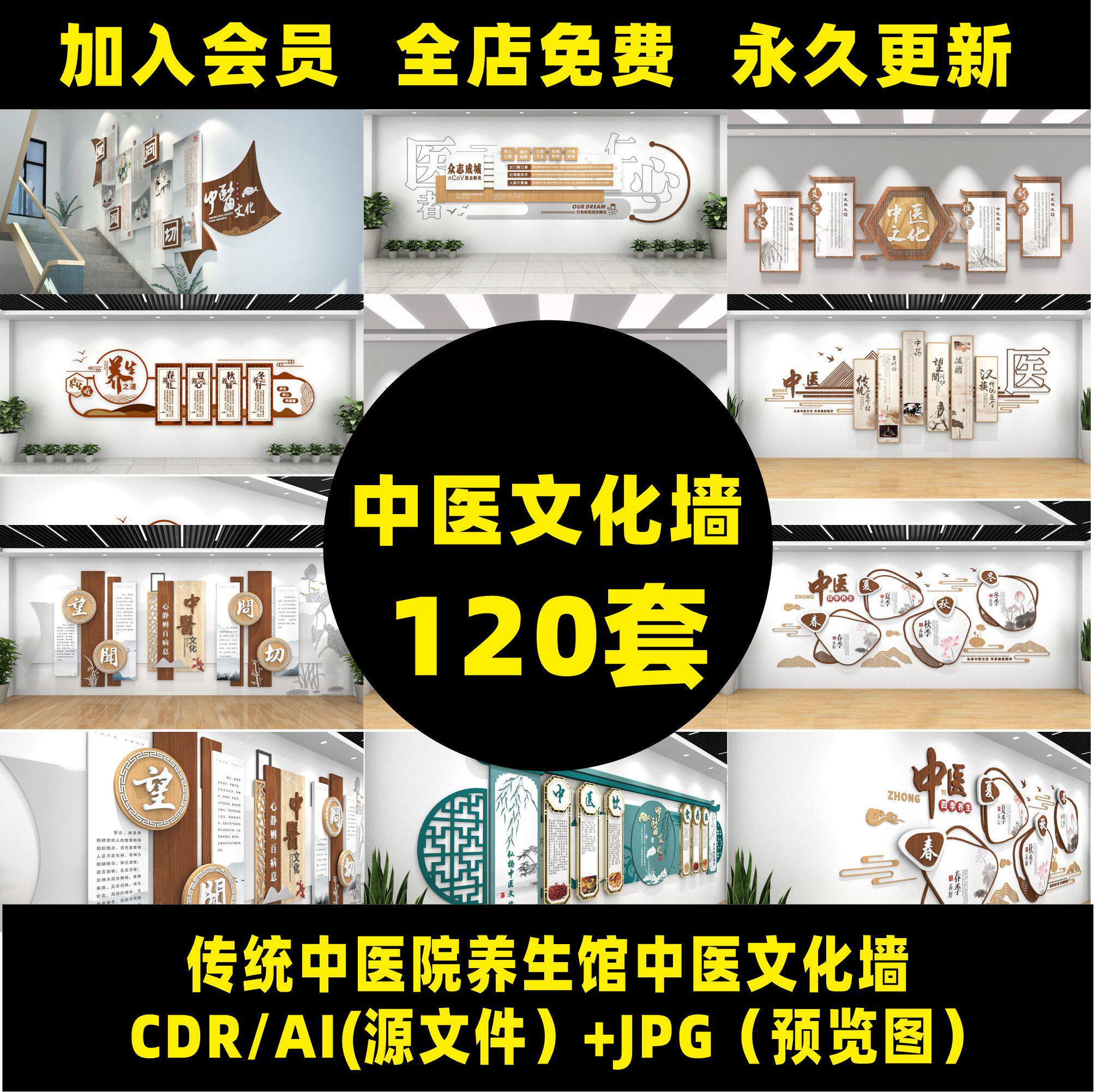 古典传统中药中医院养生馆中医文化墙背景墙设计素材模板a12