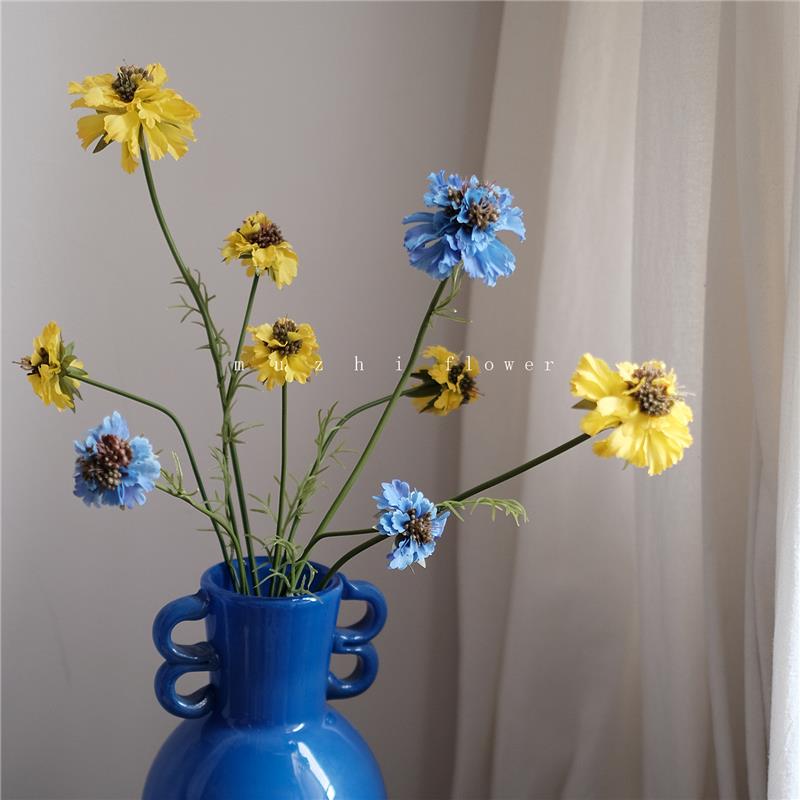 仿真花高级感逼真松虫草蓝盆花客厅插花轻奢高端花艺家居装饰花束