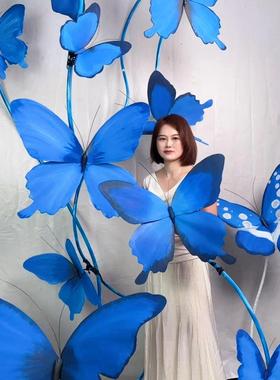 蝴蝶花装饰巨型纸花大蓝色伊娃蝴蝶景观伊娃人造花婚礼婚礼道具