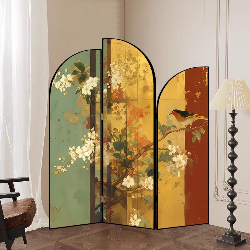 中式屏风隔断美学宋代客厅装饰沙发背景墙可折叠移动遮挡覆古花鸟