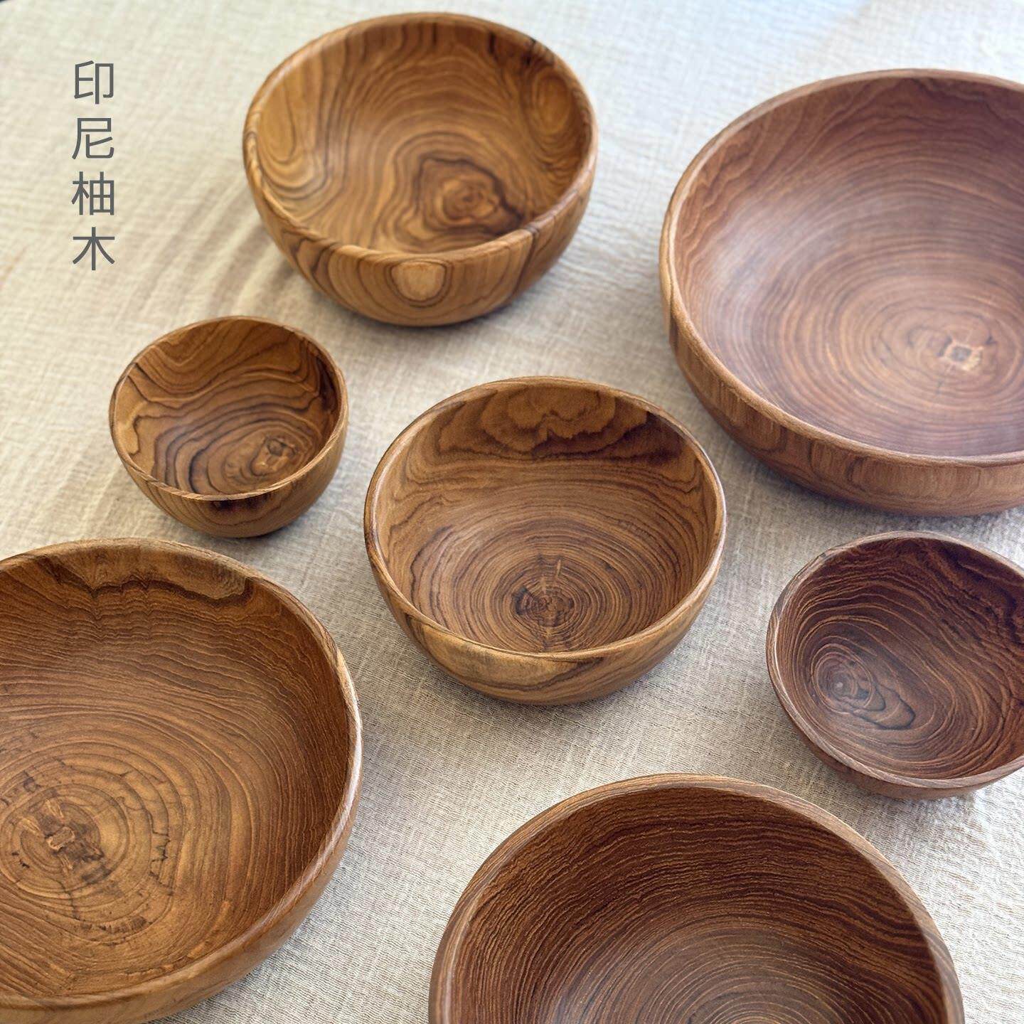 日式柚木木碗实木果盘木质和面盆木头揉面盆大号木盆家用木盘餐具