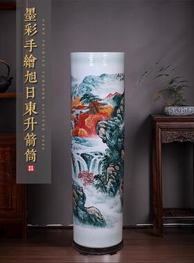 景德镇手绘落地大花瓶中式家居客厅大号箭筒摆件公司酒店插花礼品