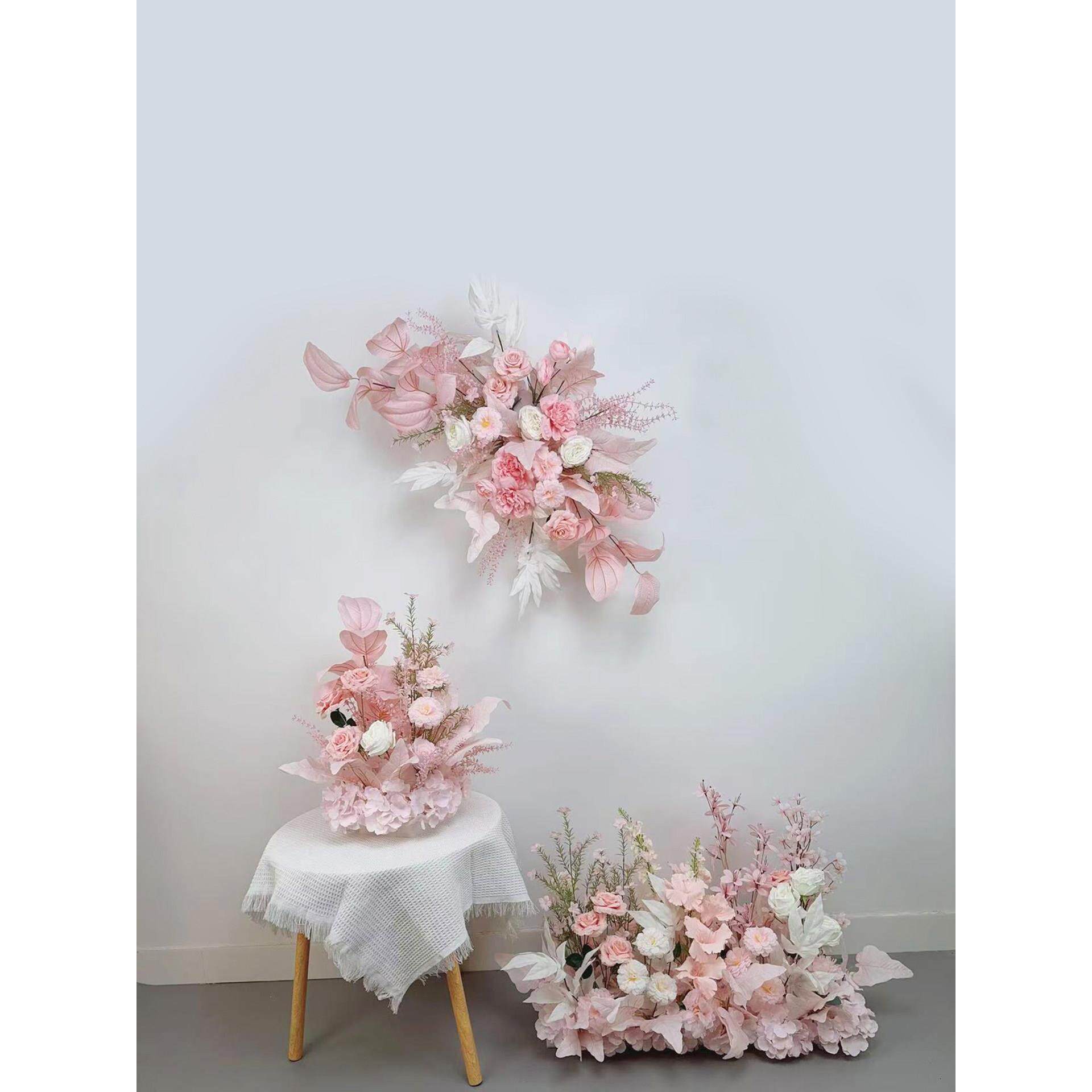 粉色婚礼装饰花球花艺彷真花KT板生日宴布置假花餐桌花婚庆迎宾花
