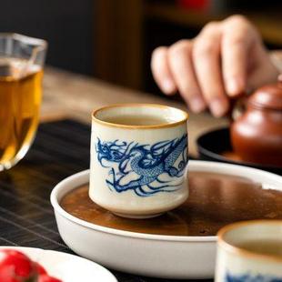 汝窑青花龙纹茶杯主人杯个人专用陶瓷单杯品茗杯功夫茶具单个茶碗