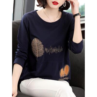 2025新款韩版纯棉长袖t恤女 宽松上衣2024新款洋气秋衣外穿中老年