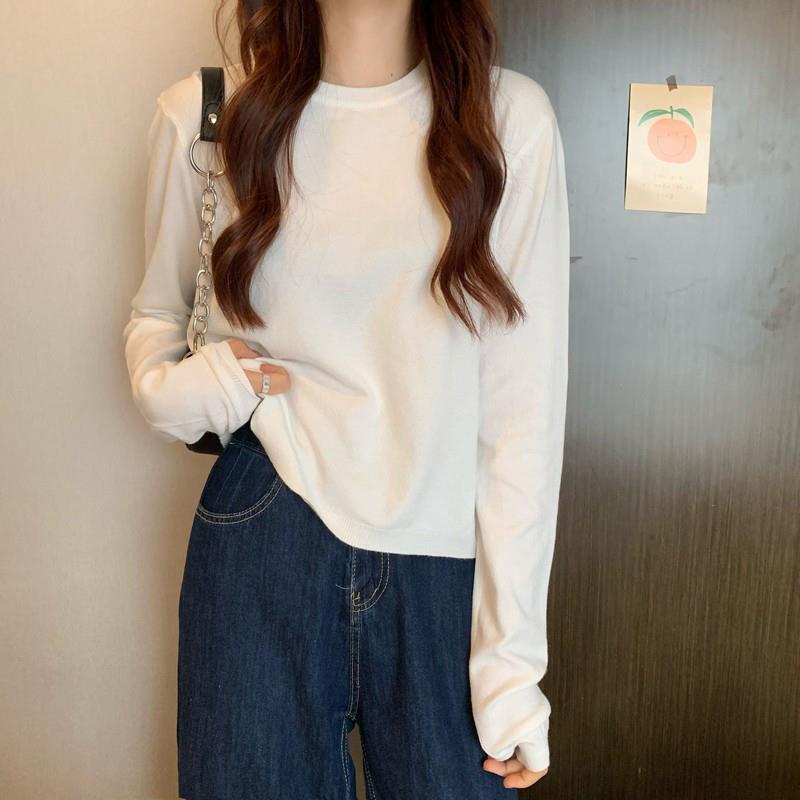 2025新款韩版设计感小众正肩长袖T恤女春秋冬内搭短款打底衫宽松