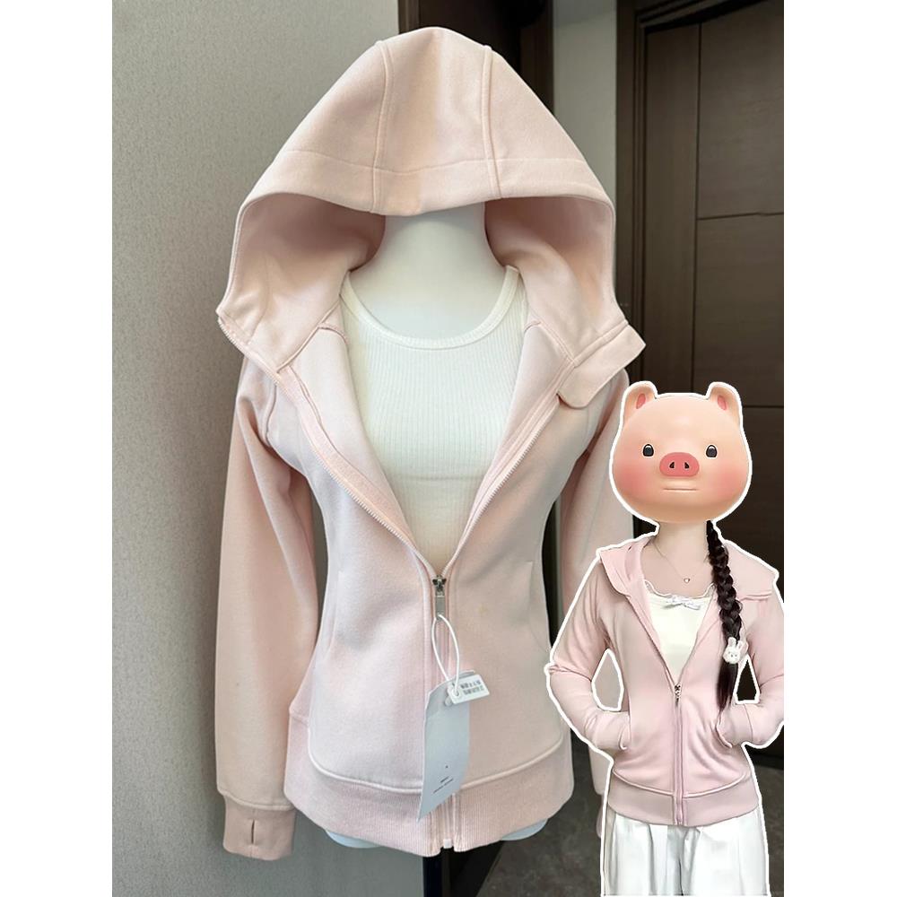 2025新款韩版纯棉修身开衫外套女春秋季2025新款连帽正肩卫衣早秋