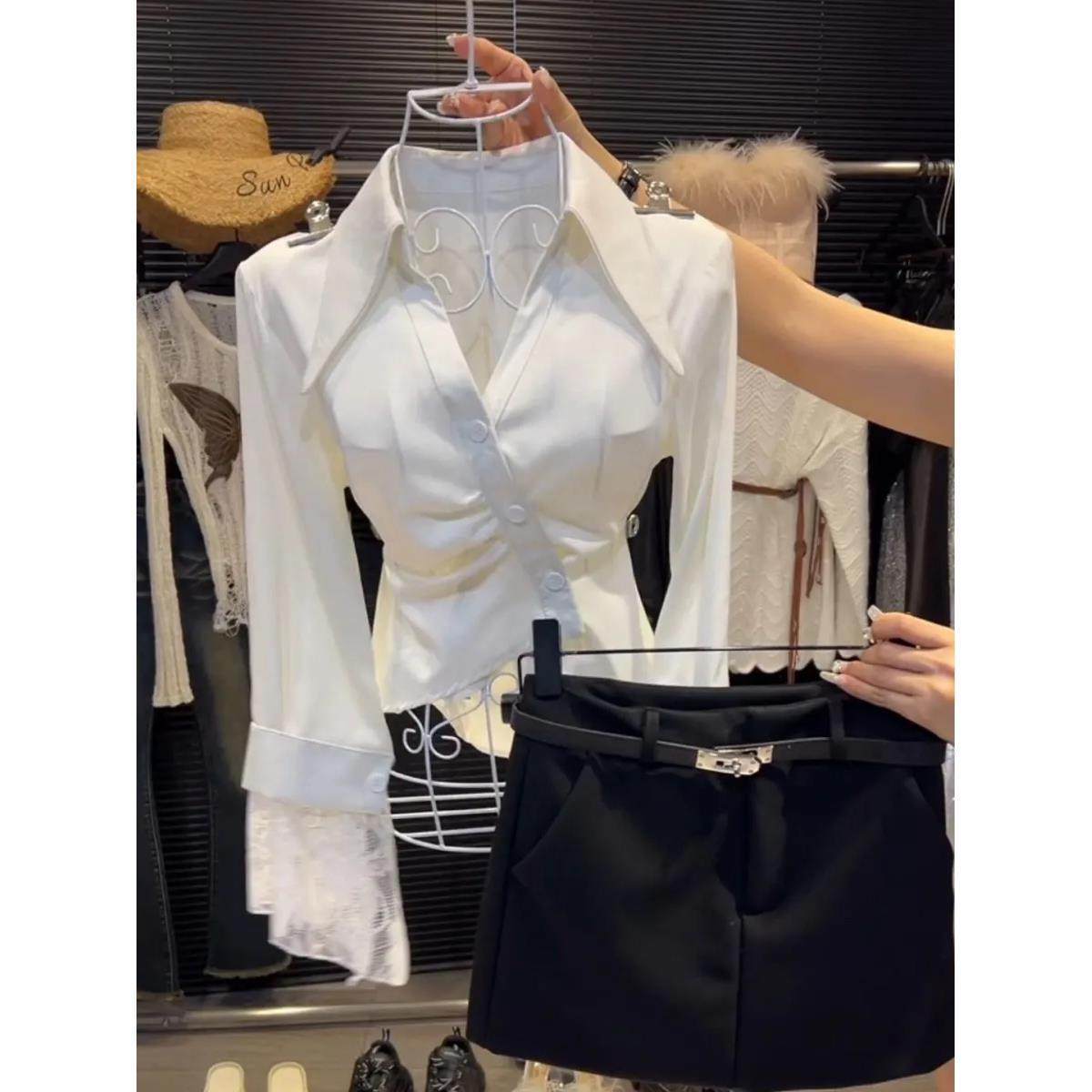 2026秋冬新款ins轻熟风斜领排扣拼接蕾丝边七分袖修身收腰设计褶,女士内衣/男士内衣/家居服,睡衣上装,淘宝优惠券,粉丝福利购,淘宝优惠卷