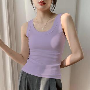2025新款 韩版 针织吊带背心女夏外穿带胸垫无袖 内搭上衣防走光薄款