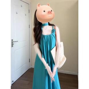 花朵夏季 2025新款 韓版 海邊度假風(fēng)藍(lán)色吊帶連衣裙子女裝 高級(jí)感 新款
