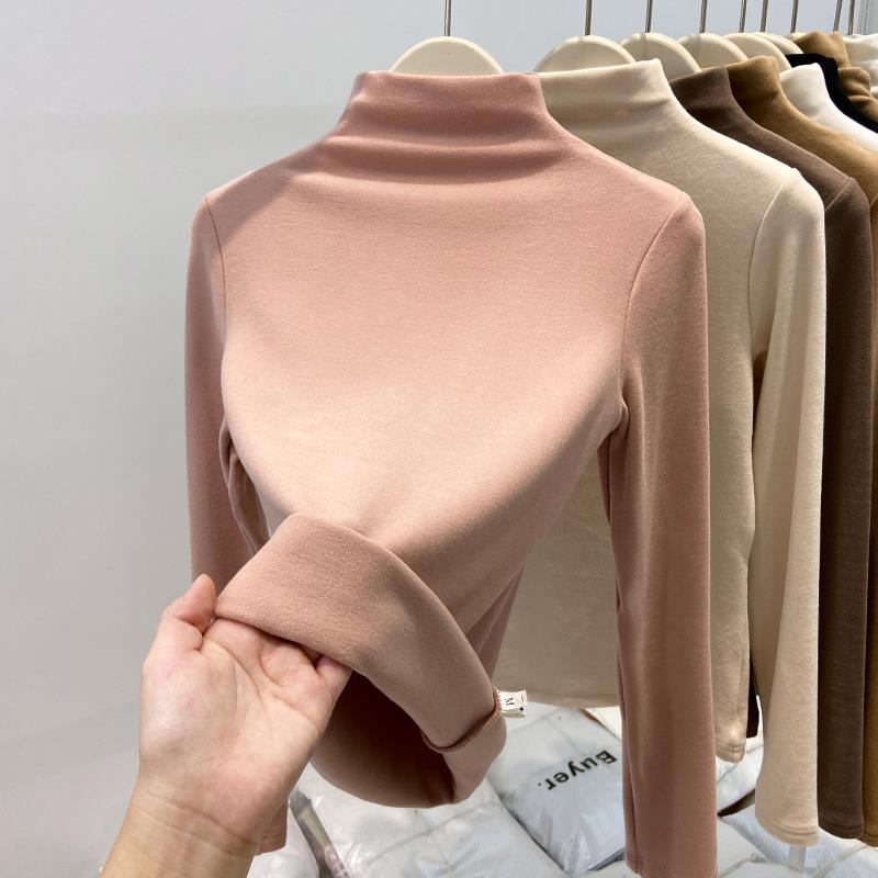 2025新款韩版双面德绒打底衫女2024新款秋冬保暖长袖上衣 修身通