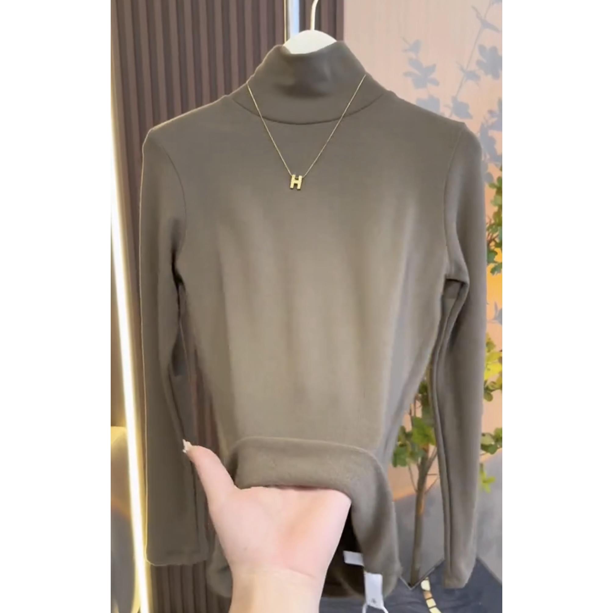 2025新款韩版秋冬磨毛加厚修身显瘦百搭堆堆领打底衫T恤洋气减龄