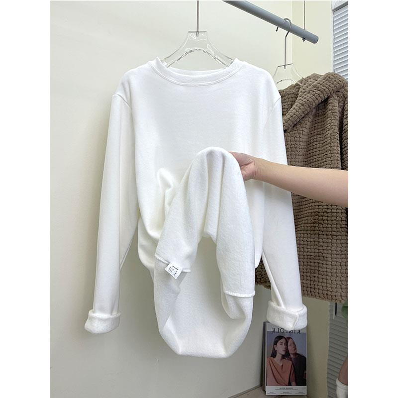 2025新款韩版软糯德绒打底衫女春秋冬季加绒加厚百搭白色宽松内搭