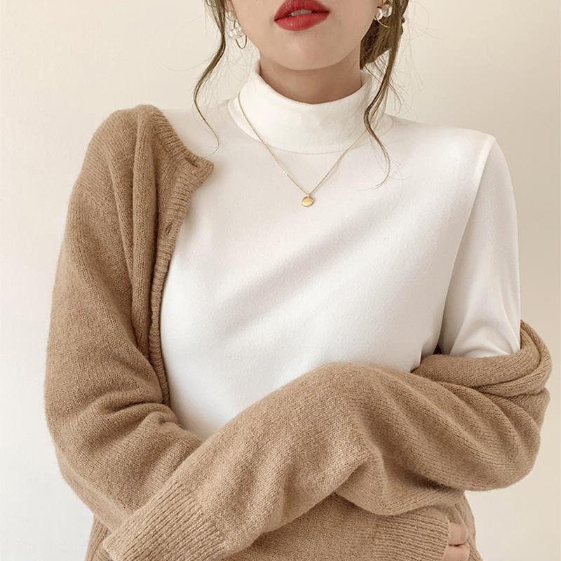 2025新款韩版半高领双面德绒打底衫女秋季内搭加绒上衣新款洋气百