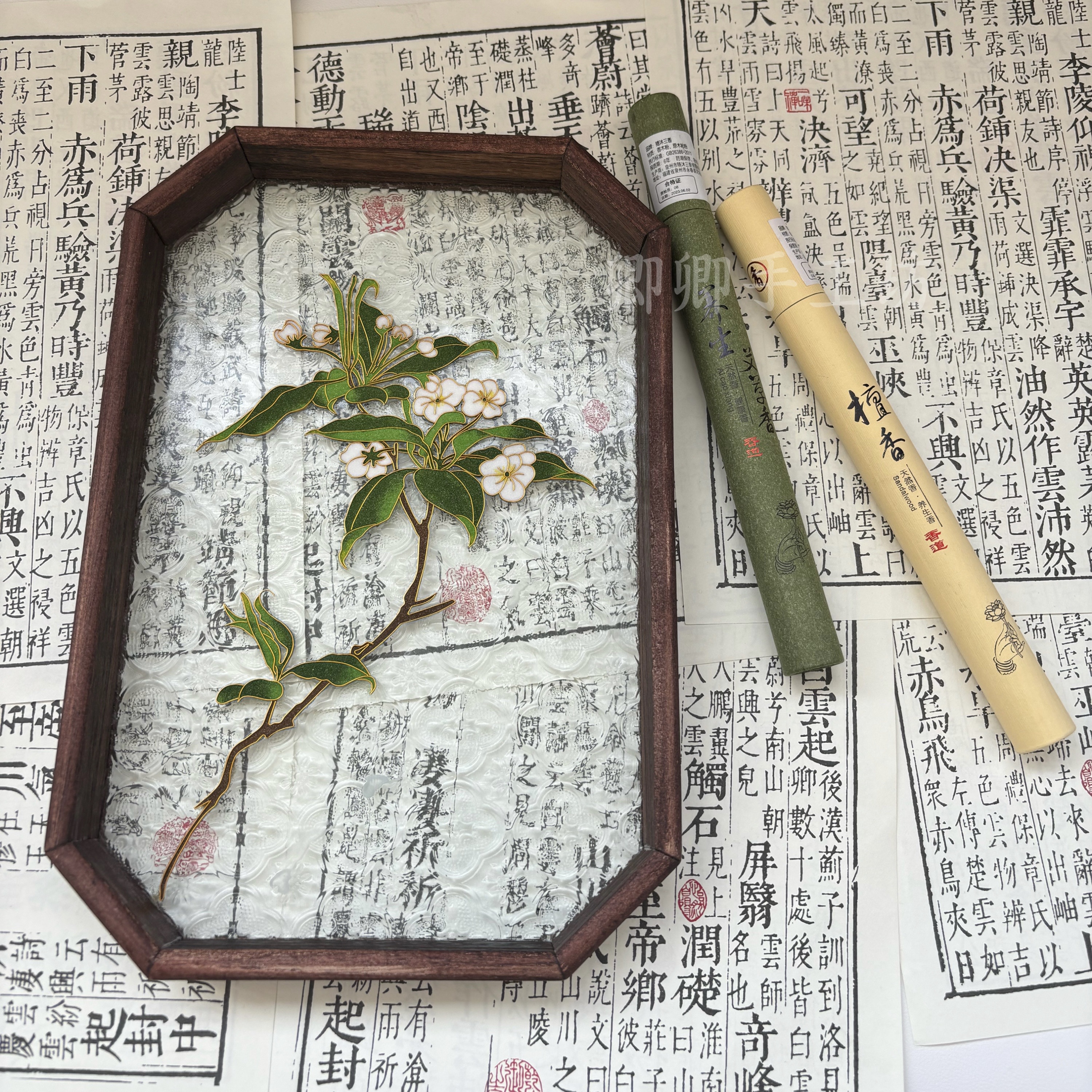 梨花画掐丝珐琅diy景泰蓝非遗手工材料包古风桌面装饰画摆件礼物 特色手工艺 景泰蓝 原图主图