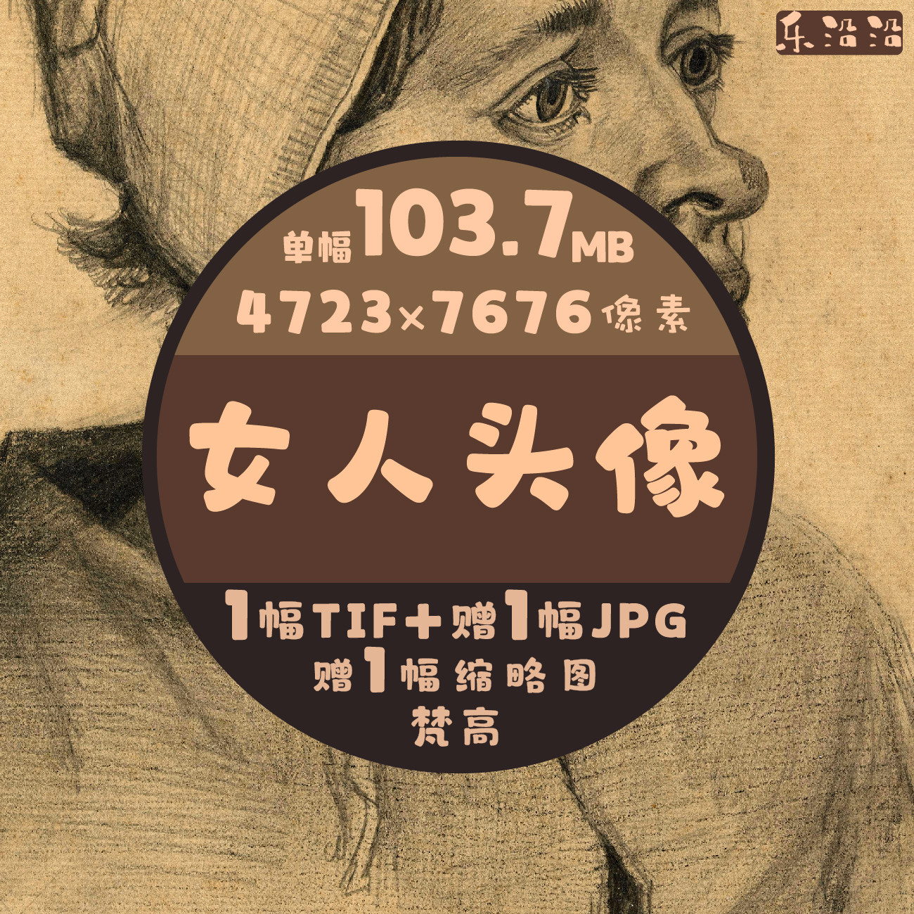 女人头像肖像素描速写线描超高清图梵高单幅作品临摹素材印刷壁纸